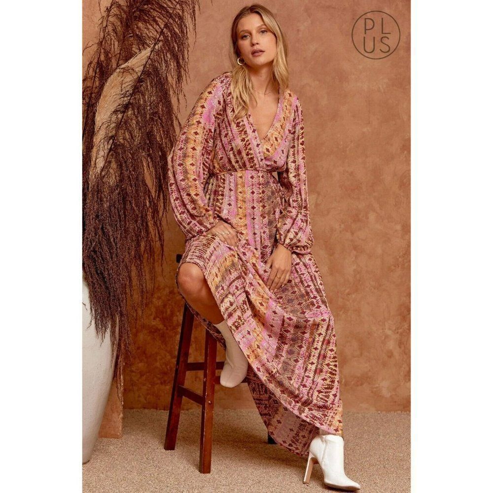 Andree By Unit Fun Woven Printed Maxi Dress Western Boho Bohemian New S-L D10321 - Picture 2 of 5